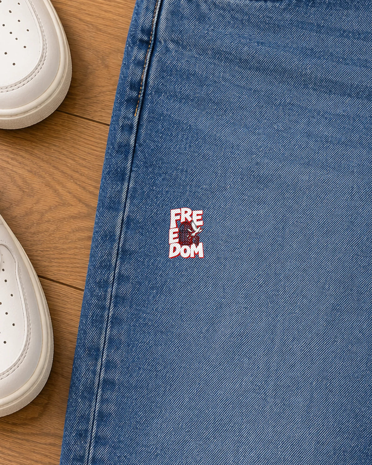 Azaadi iron-on patch on clothes