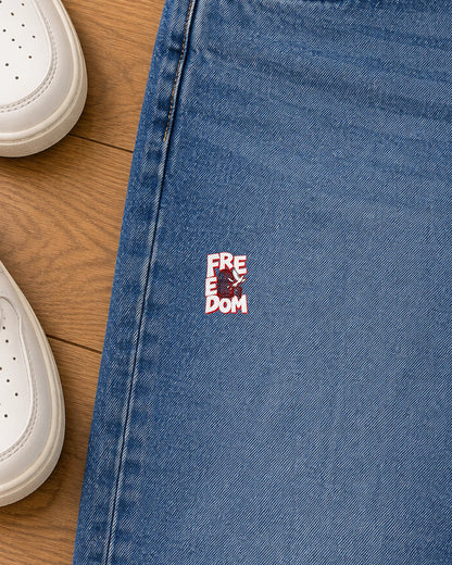 Azaadi iron-on patch on clothes