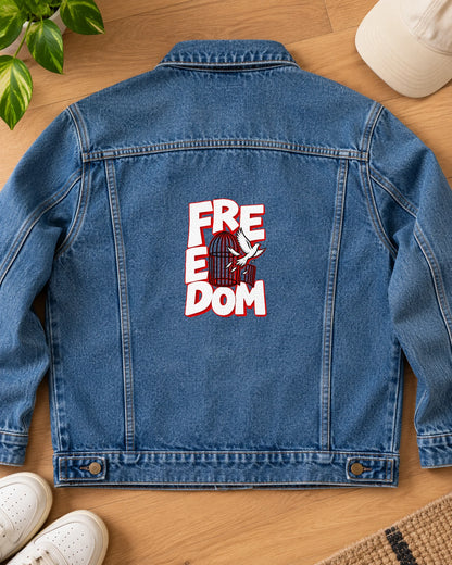 Azaadi iron-on patch on clothes