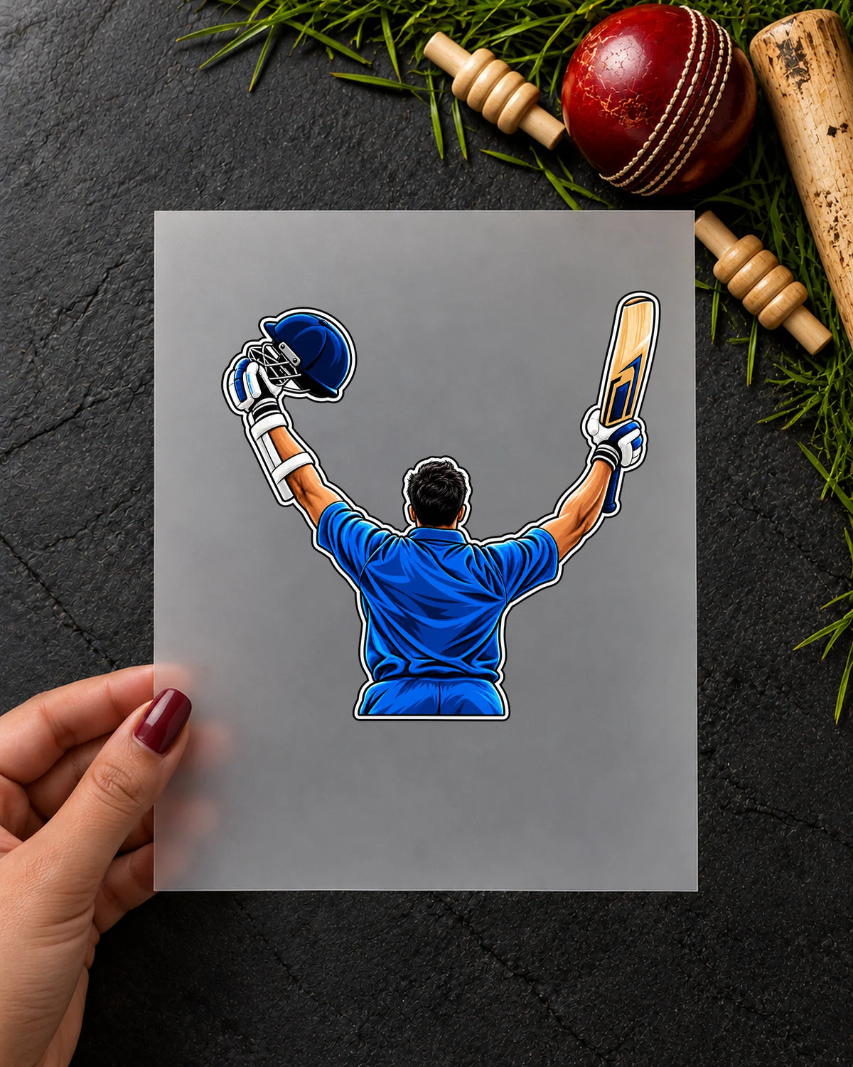 Bat Utha Ke iron-on patch in hand