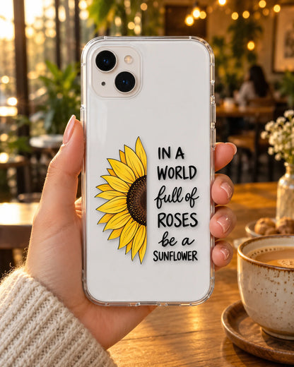 Be A Sunflower on a phone at a cafe