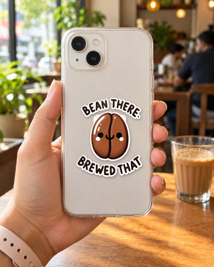 Bean There, Brewed That sticker mockup