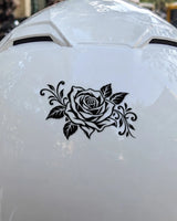 Biker Rose bike patch in black ink on a helmet