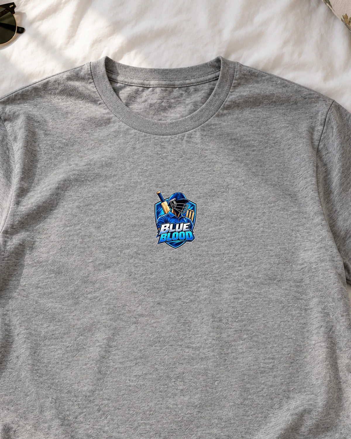 Blue Blood iron-on patch on clothes