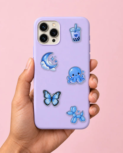 Blue Mood mini patches on a phone case