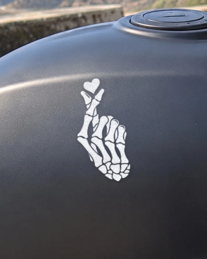 Bone Heart bike patch in white ink on a bike