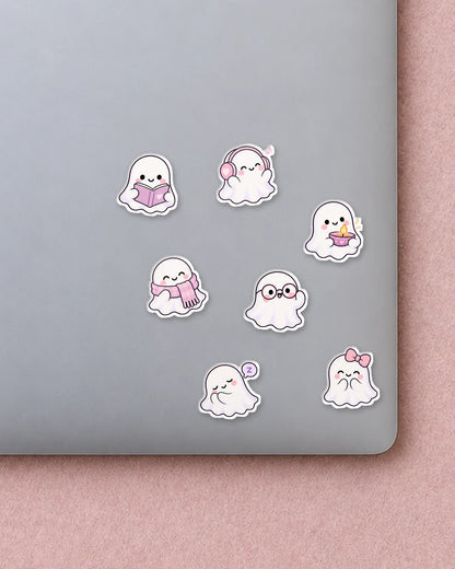 Boo Crew mini patches on a laptop