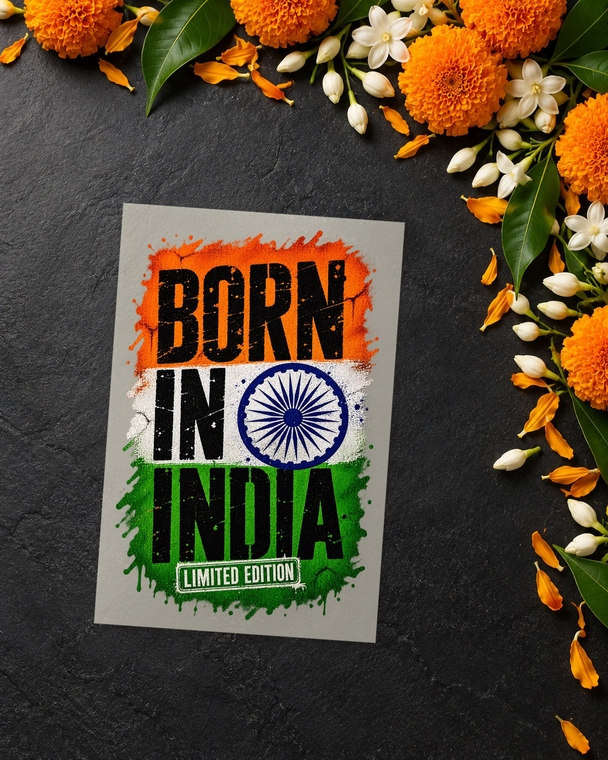 Born in India Grunge iron-on patch transfer
