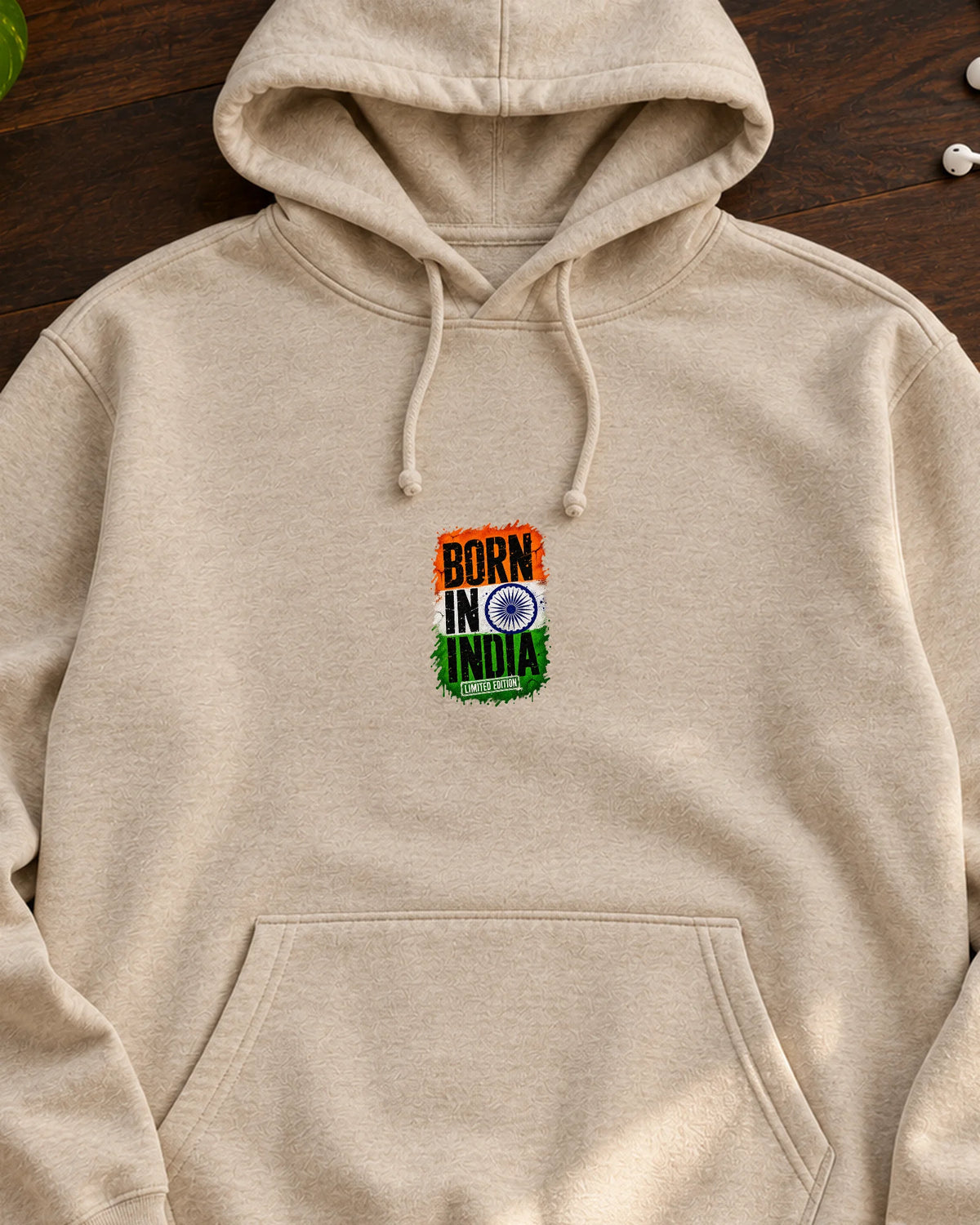 Born in India Grunge iron-on patch on clothes