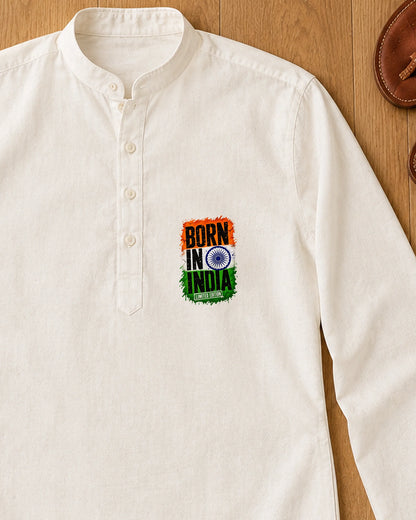 Born in India Grunge iron-on patch on clothes