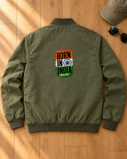 Born in India Grunge iron-on patch on clothes
