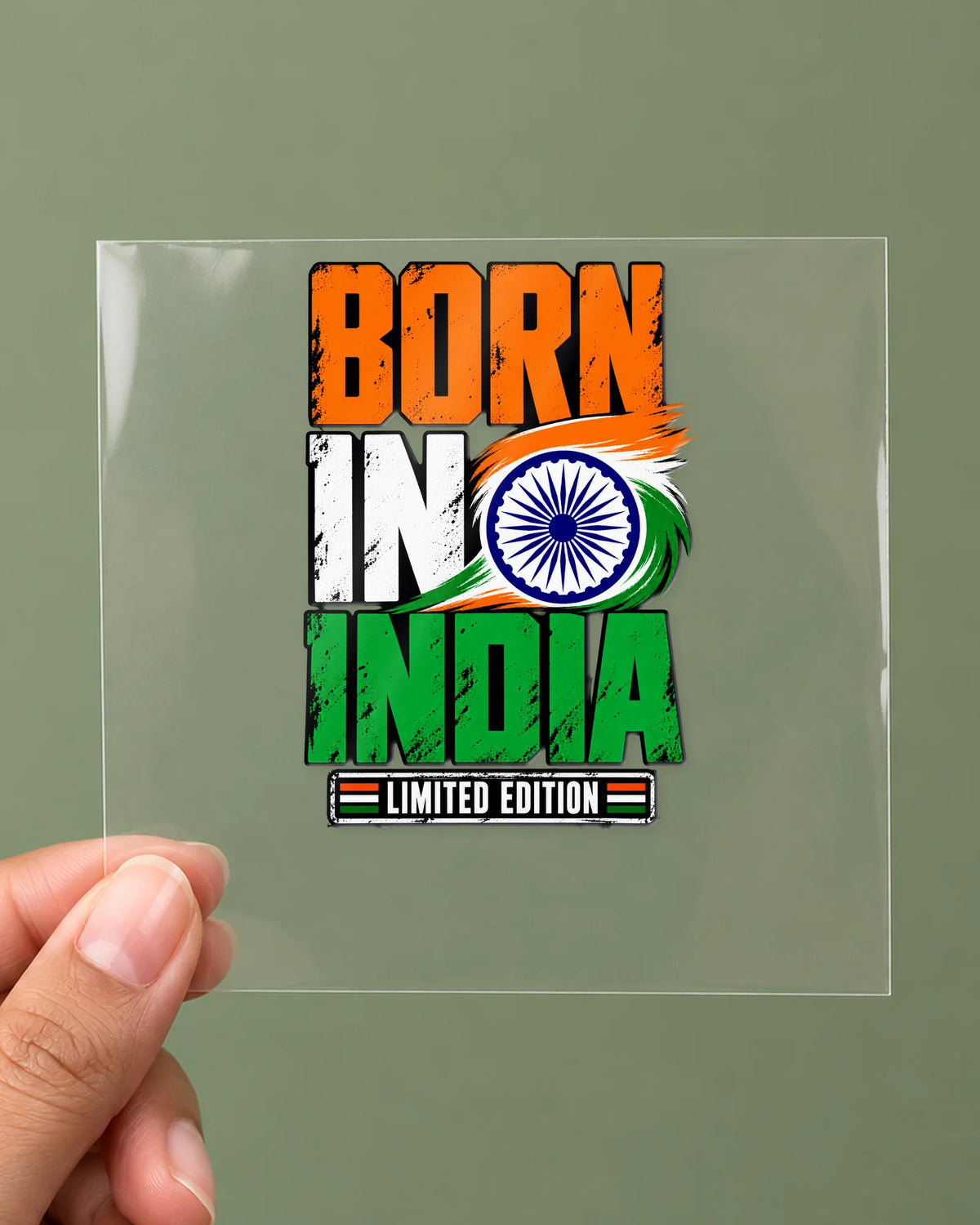 Born in India hard surface patch on clear film