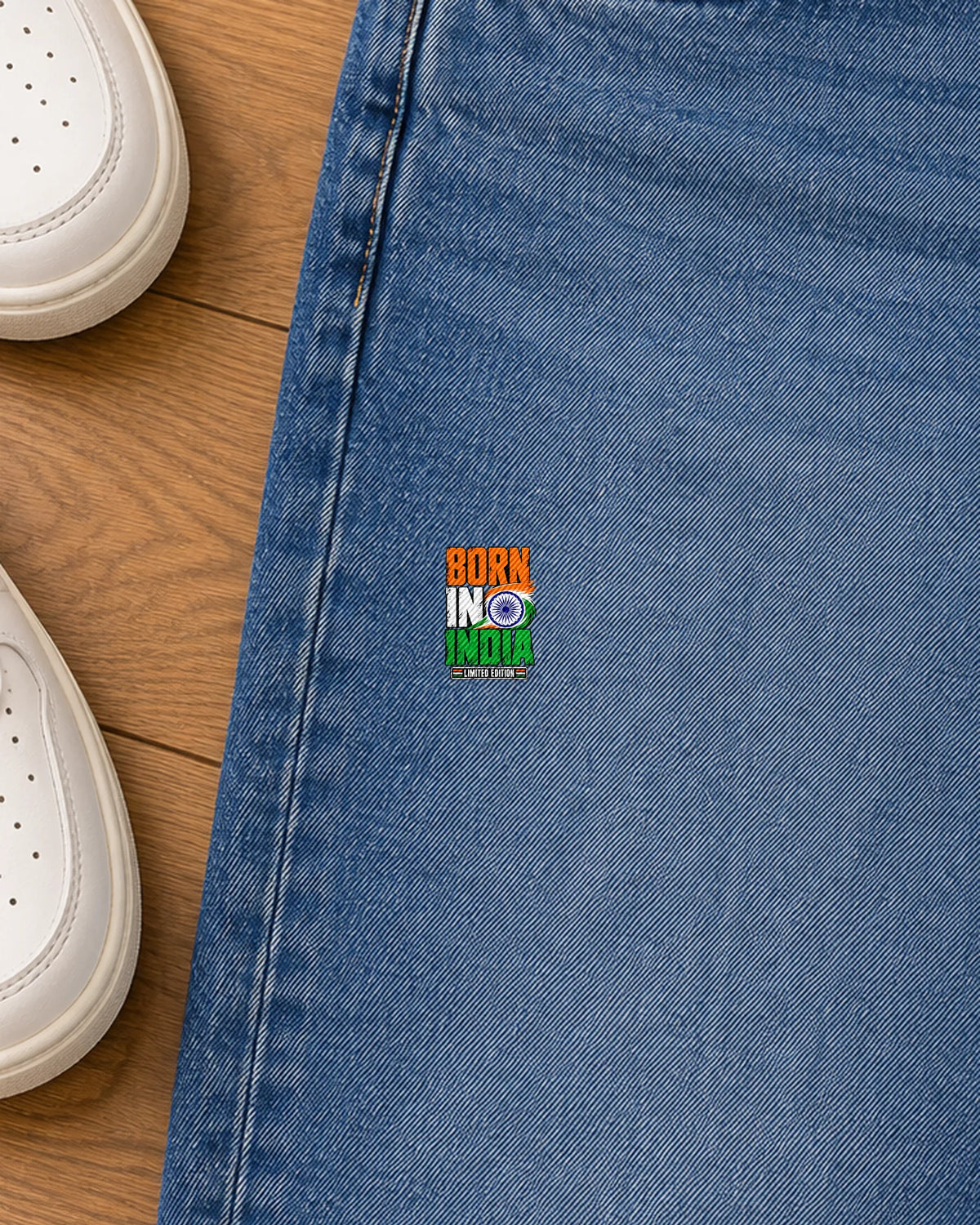 Born in India iron-on patch on clothes