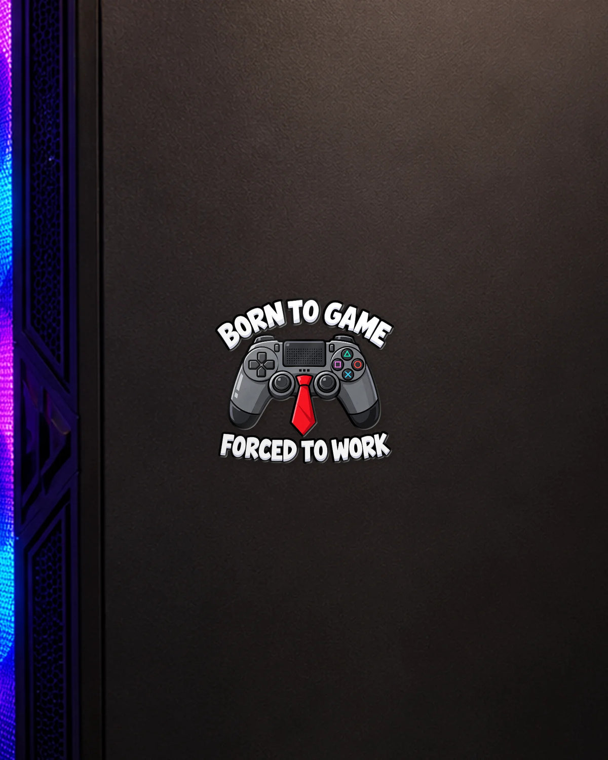 Born To Game gamer patch on a gaming PC cabinet