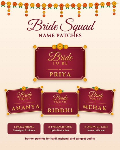 Bride Squad name patches: customised iron-on patches