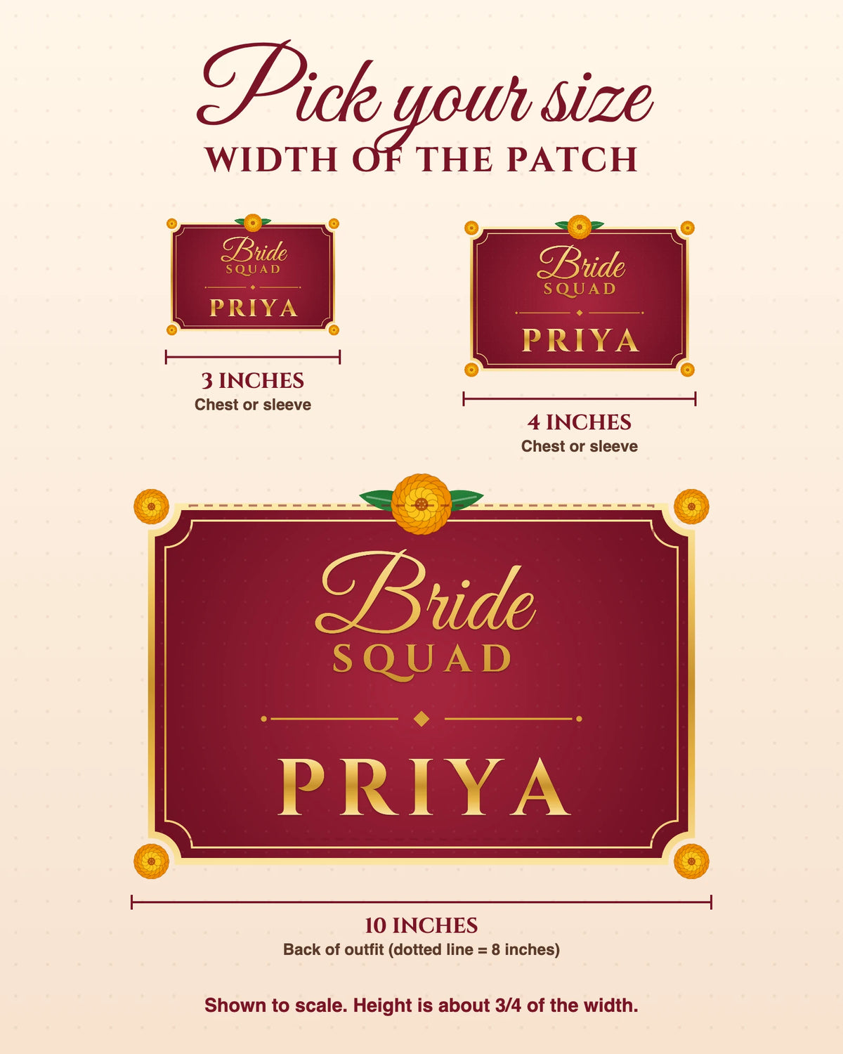 Size guide for Bride Squad patches