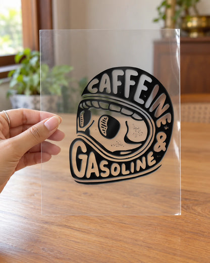 Caffeine & Gasoline hard surface patch on clear film