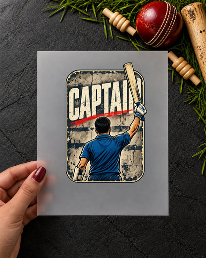 Captain Saab iron-on patch in hand