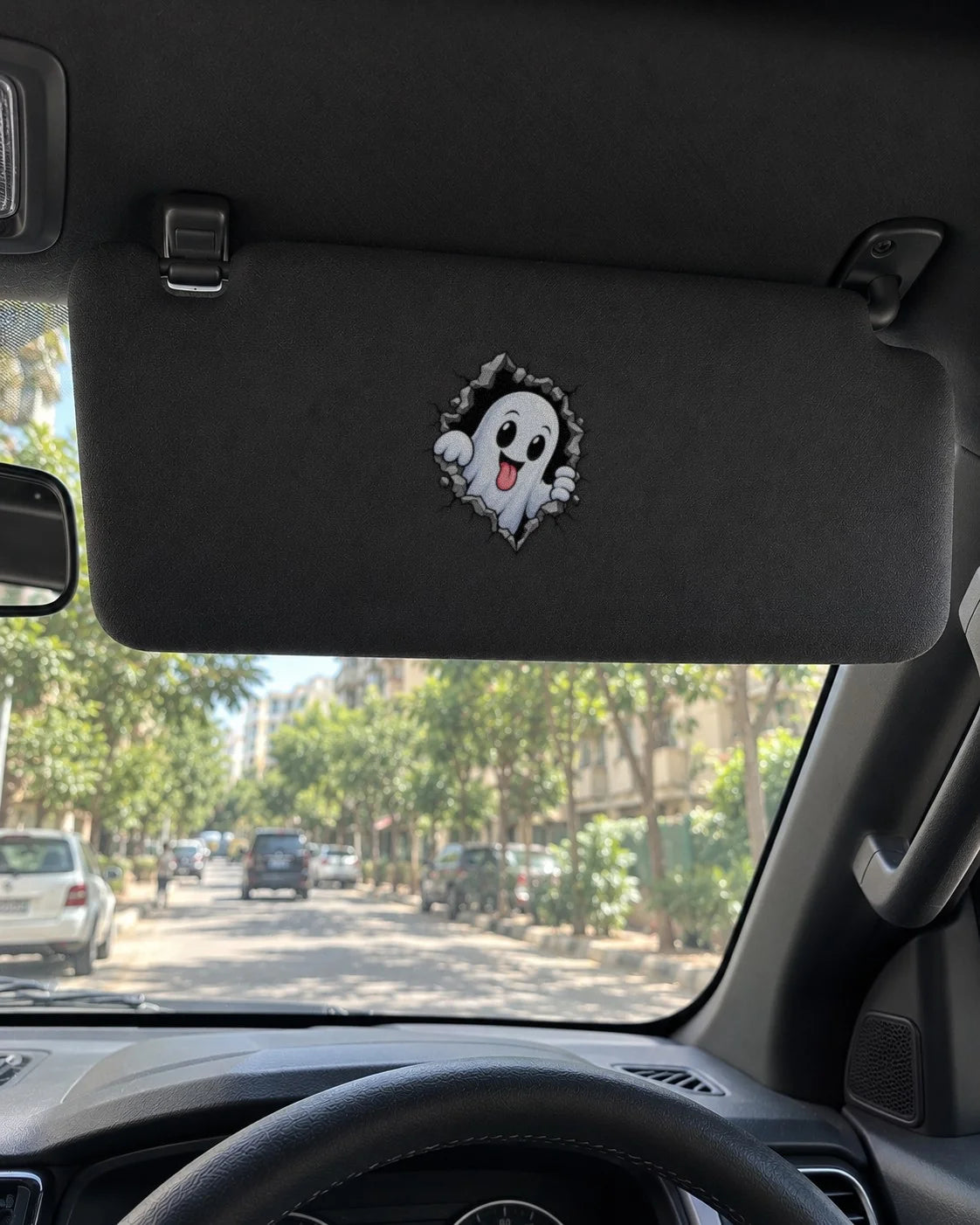 Boo Buddy car patch on a car
