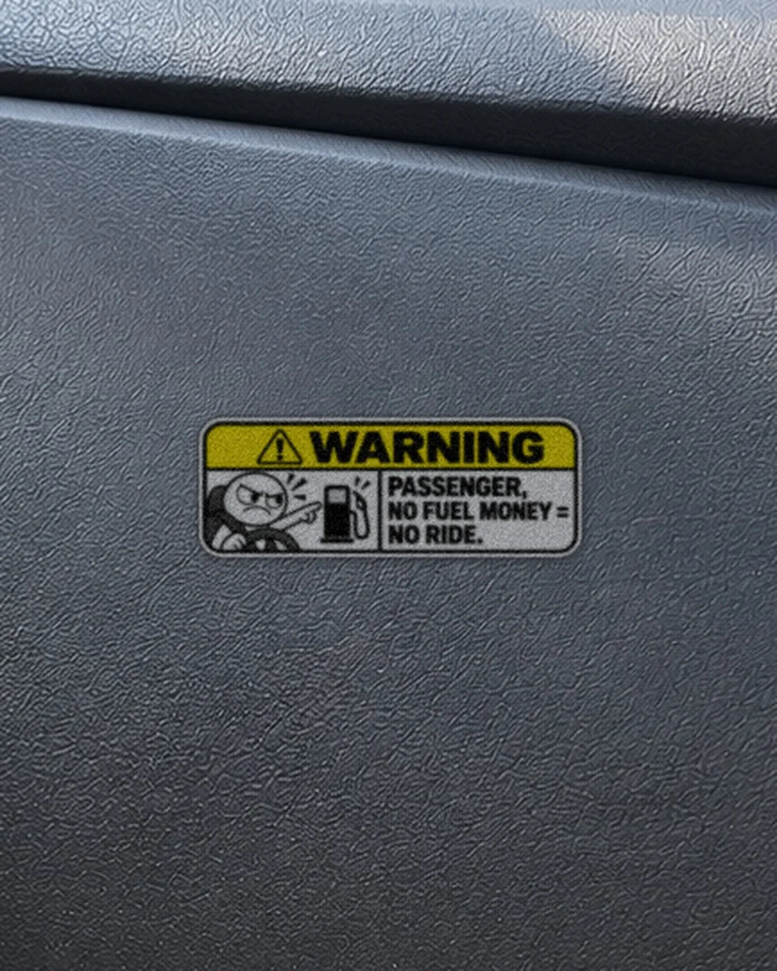No Fuel Money No Ride car patch on a car