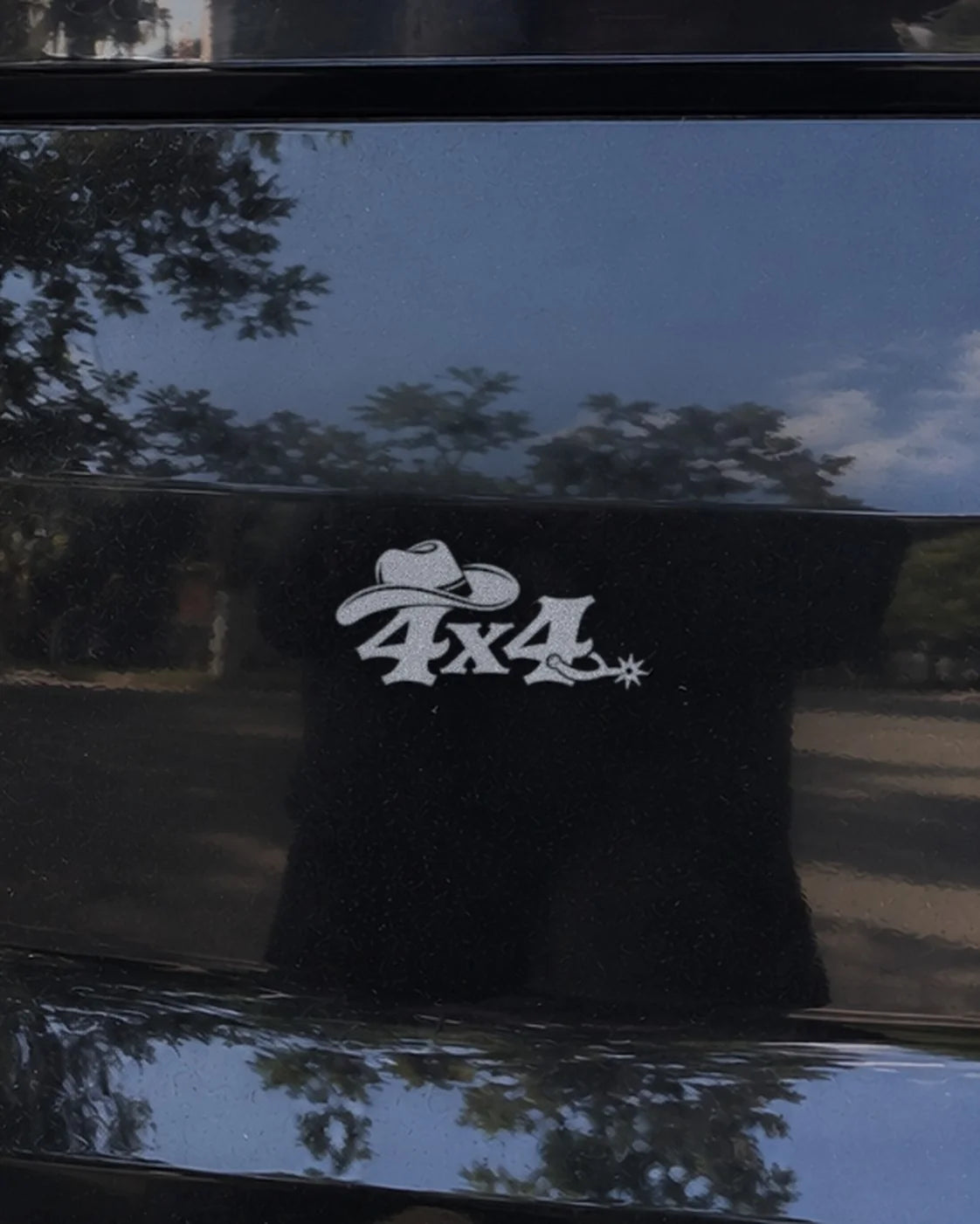 4x4 Cowboy car patch in white on a car