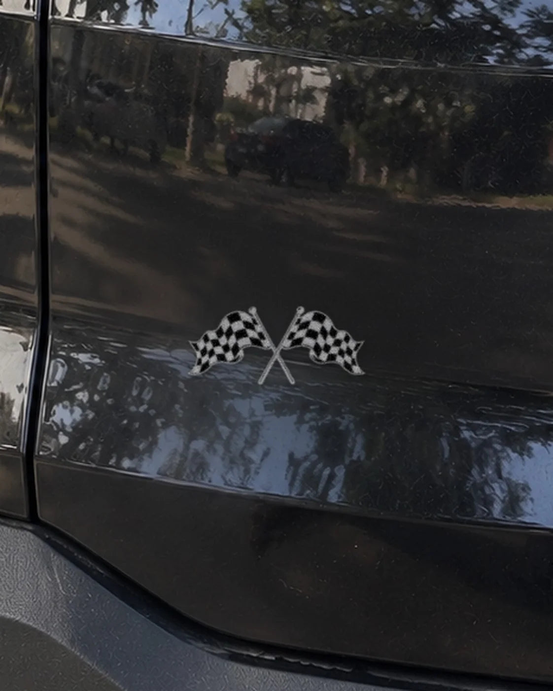 Race Flags car patch in white on a car