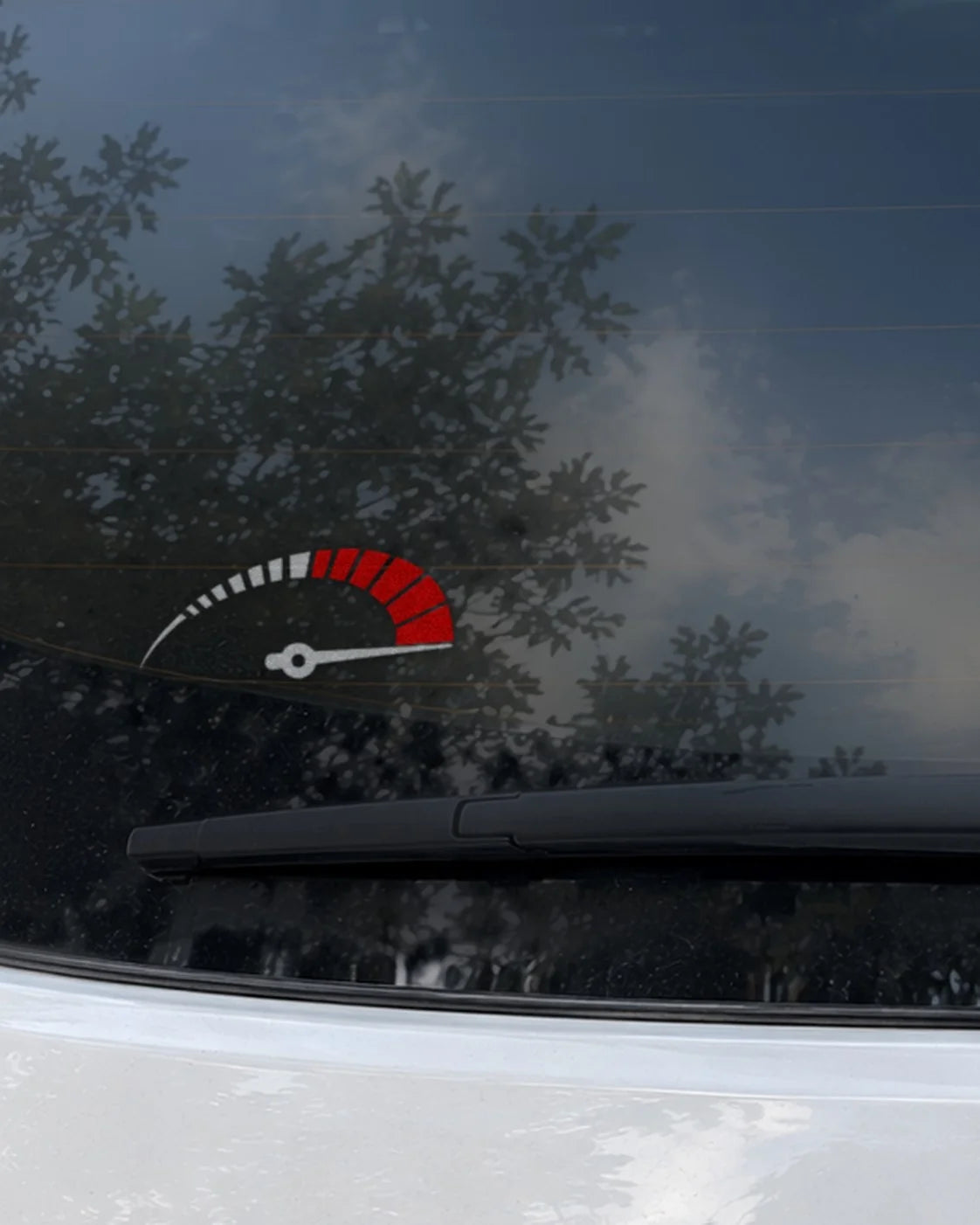 Redline car patch in white on a car
