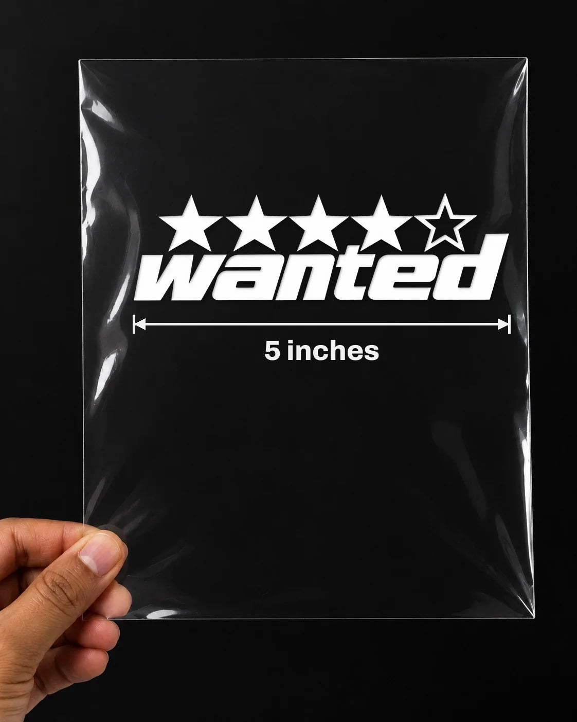 Wanted car patch in white on a car