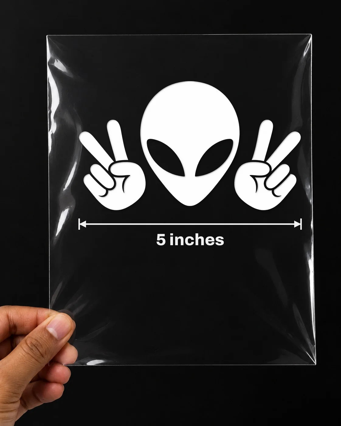 Peace Alien car patch in white on a car