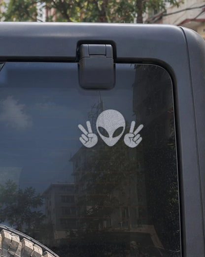 Peace Alien car patch in white on a car