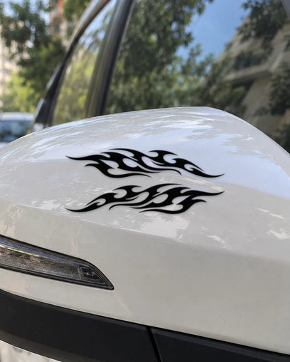 Mirror Flames car patch in black on a car