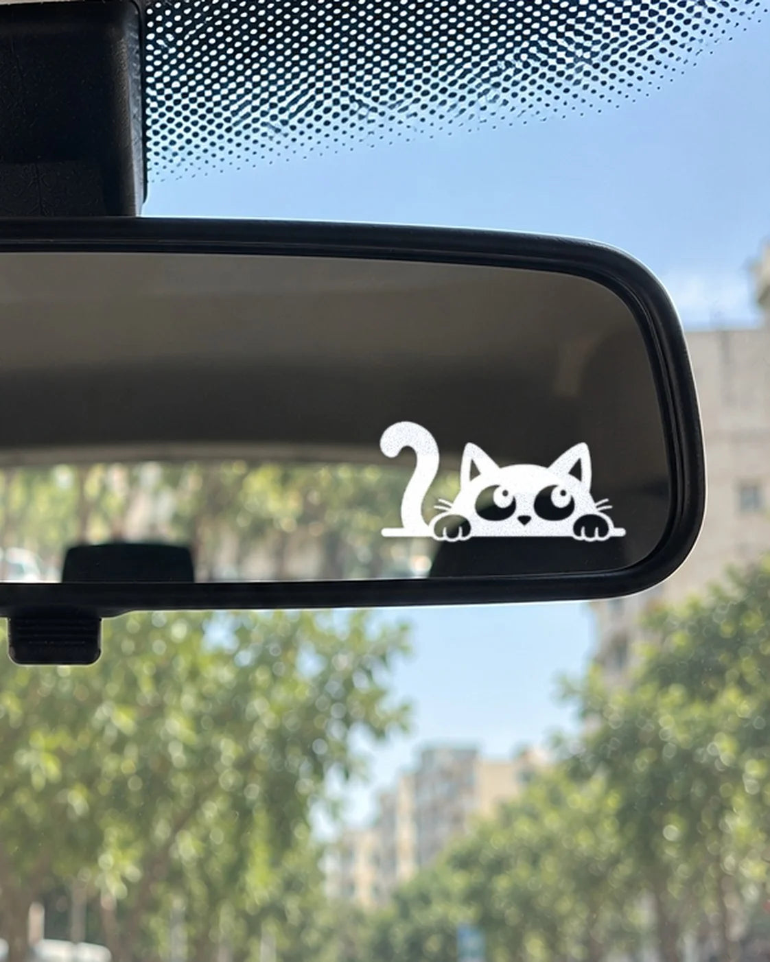 Mirror Cat car patch in white on a car