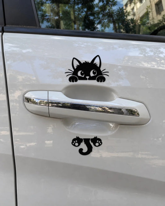 Handle Cat car patch in black on a car