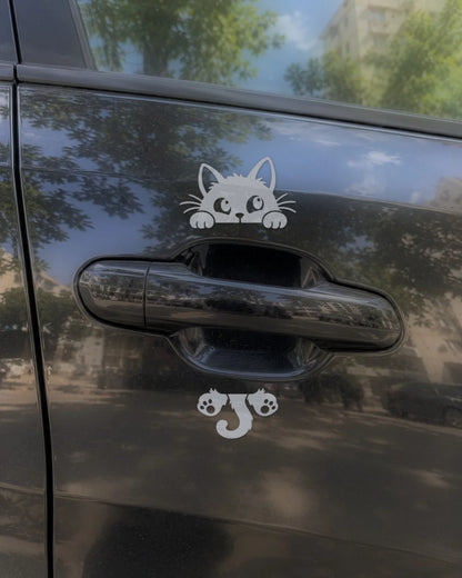 Handle Cat car patch in white on a car