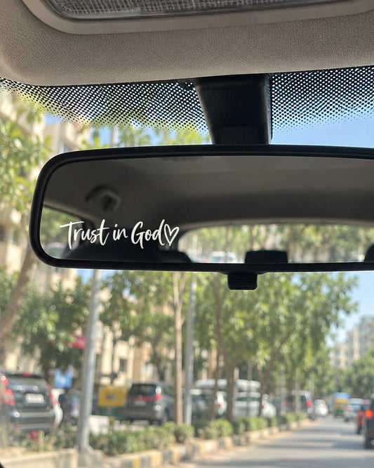 Trust in God car patch in white on a car