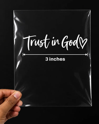 Trust in God car patch in white on a car