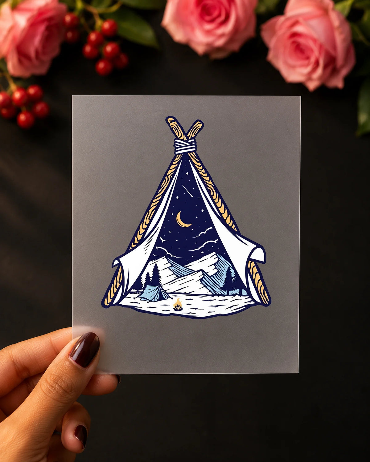 Celestial Camp iron-on patch on clothes