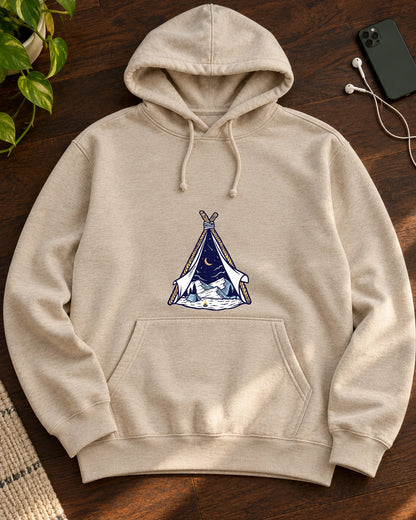 Celestial Camp iron-on patch on clothes