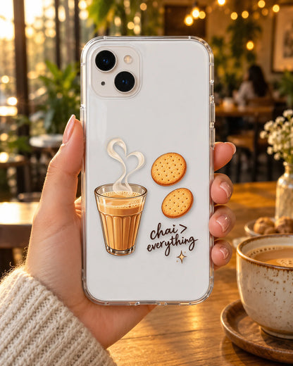 Chai Break on a phone at a cafe