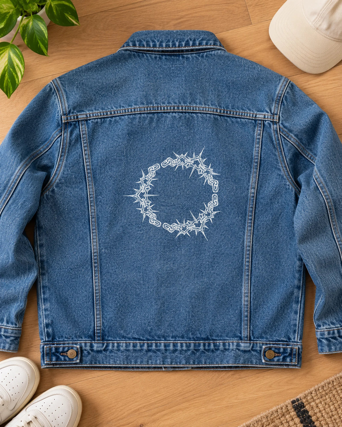 Chain wrap iron-on patch on clothes