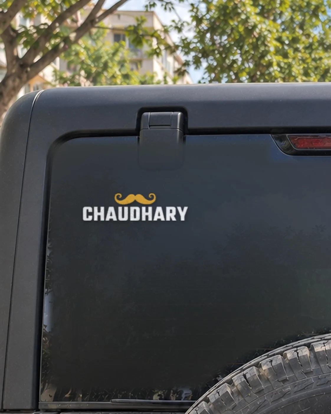 Chaudhary car patch on a car rear glass