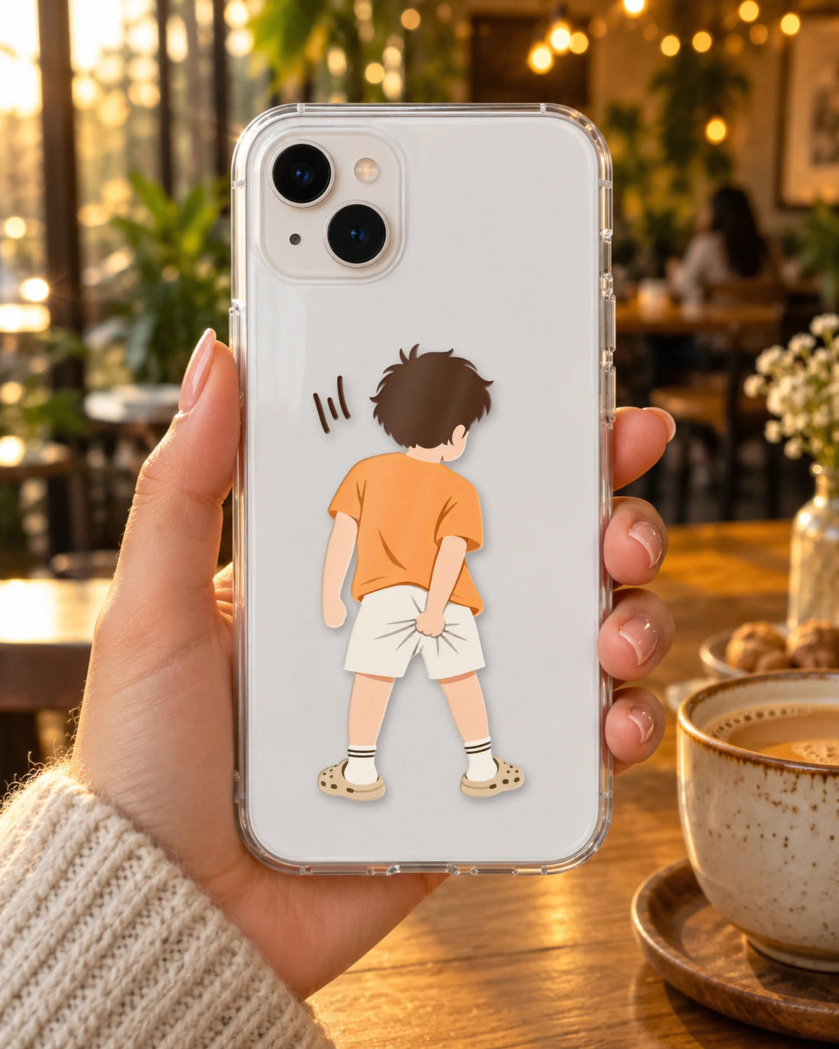 Cheeky Boy on a phone at a cafe