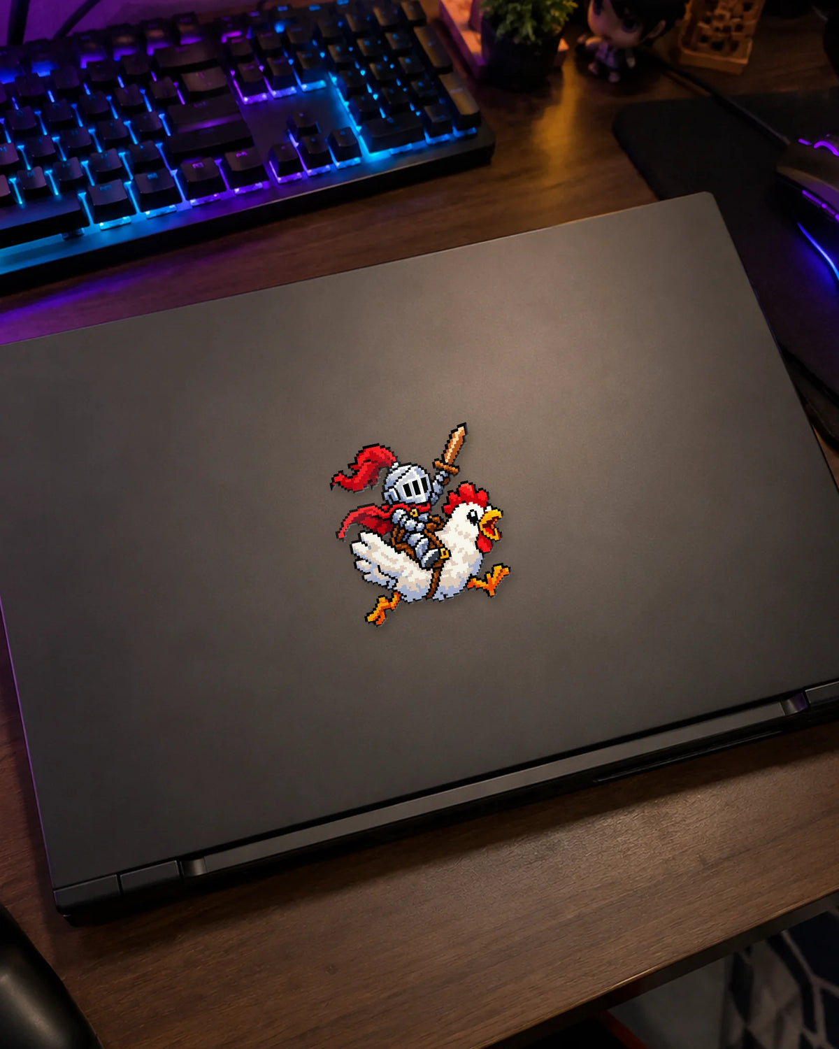 Chicken Rider gamer patch on a gaming laptop