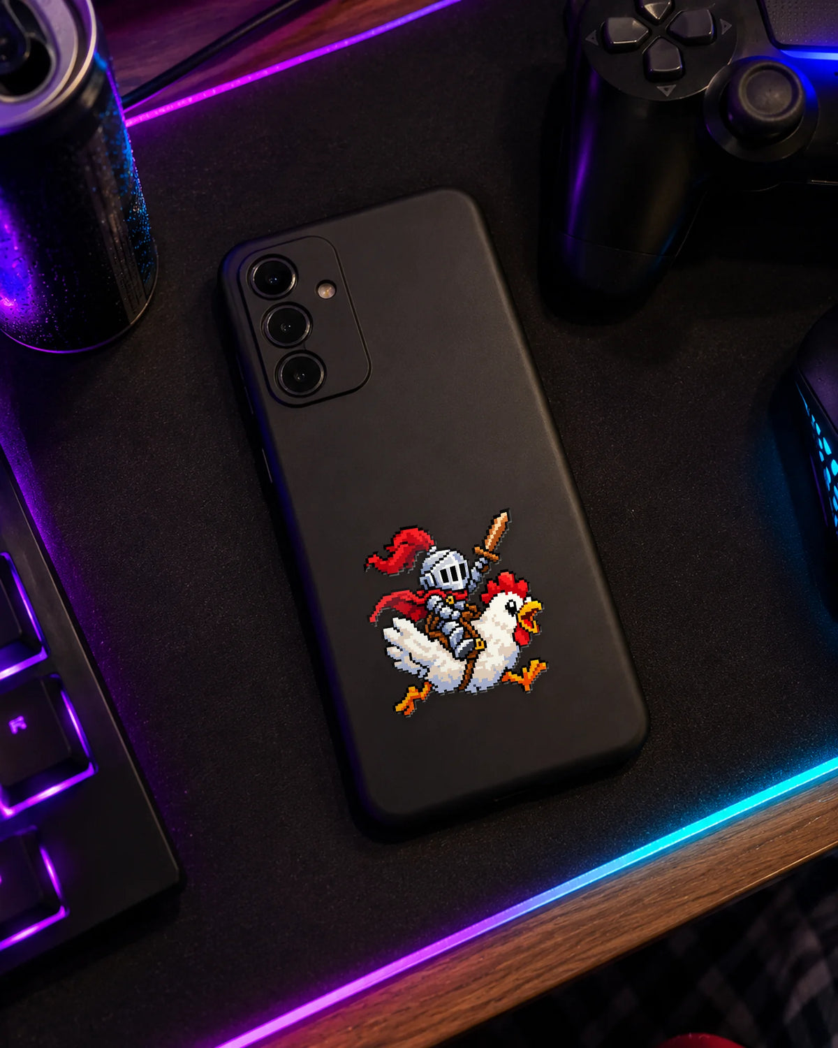 Chicken Rider gamer patch on a phone case