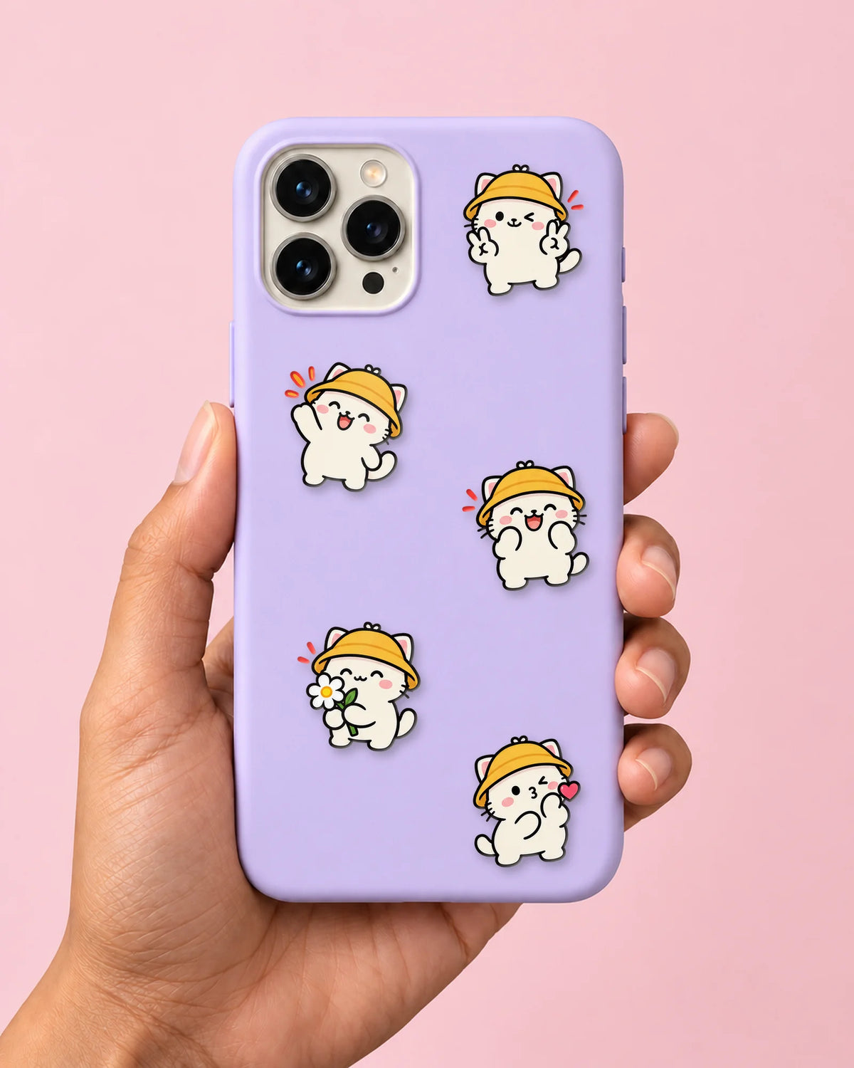 Chill Kitty mini patches on a phone case