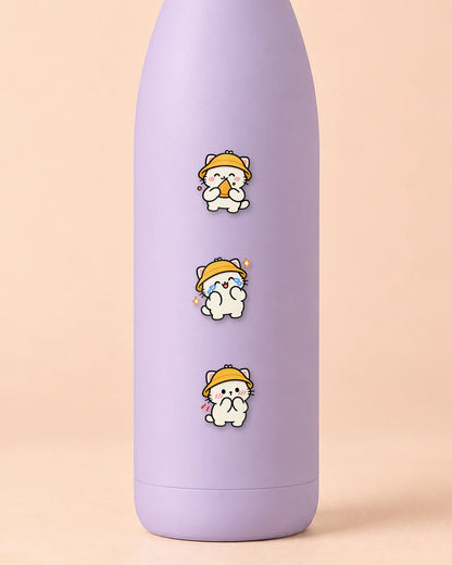 Chill Kitty mini patches on a water bottle