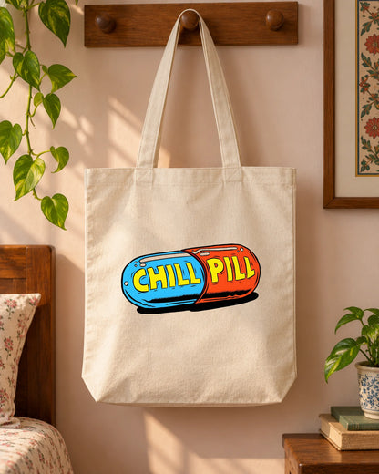 Chill Pill iron-on patch on clothes