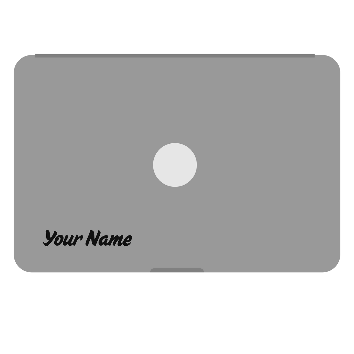 Your Name on Laptop - black text, silver laptop