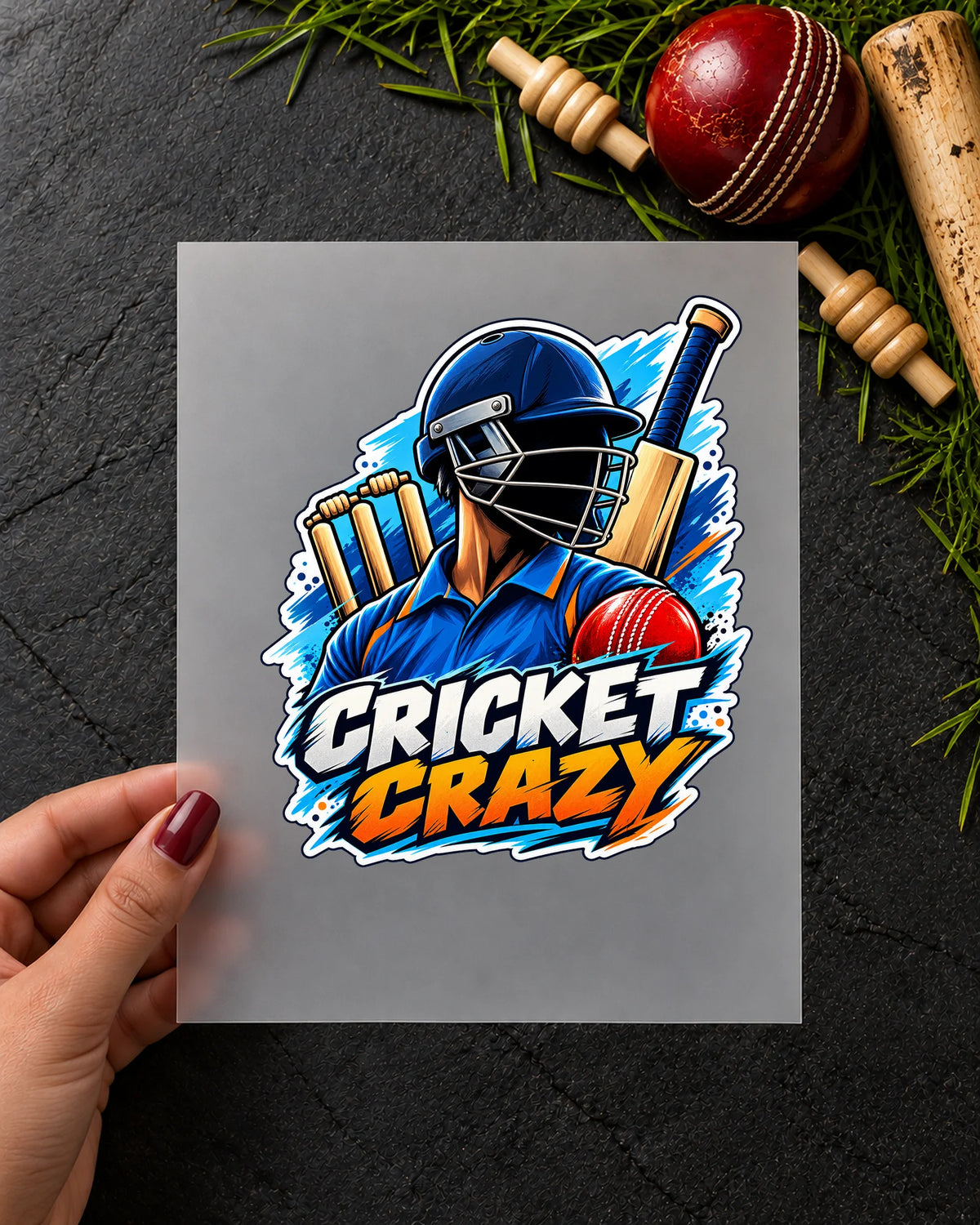 Cricket Crazy iron-on patch in hand