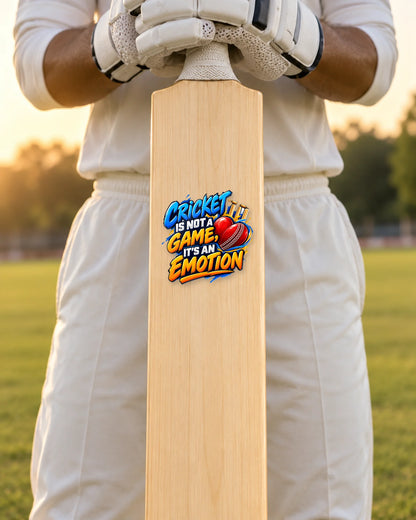 Cricket Is Emotion bat patch, batsman holding the bat